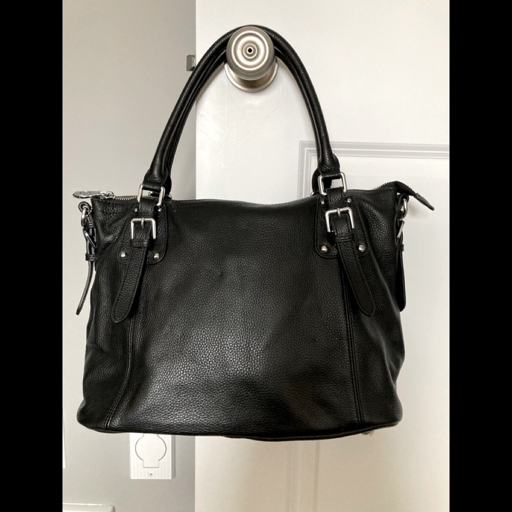 Black leather handbag